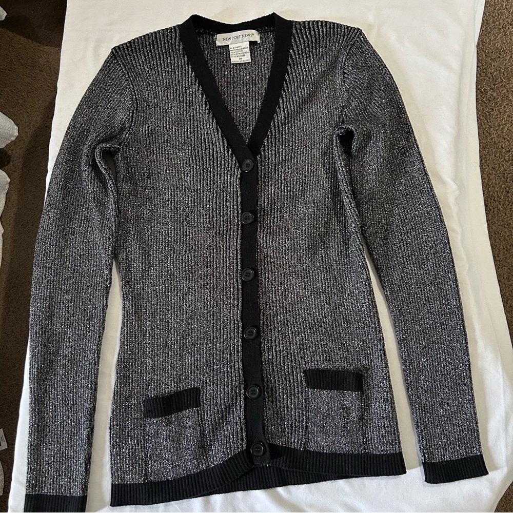 Vintage Newport News Black &  Silver Metallic Women's Cardigan and Tank Top